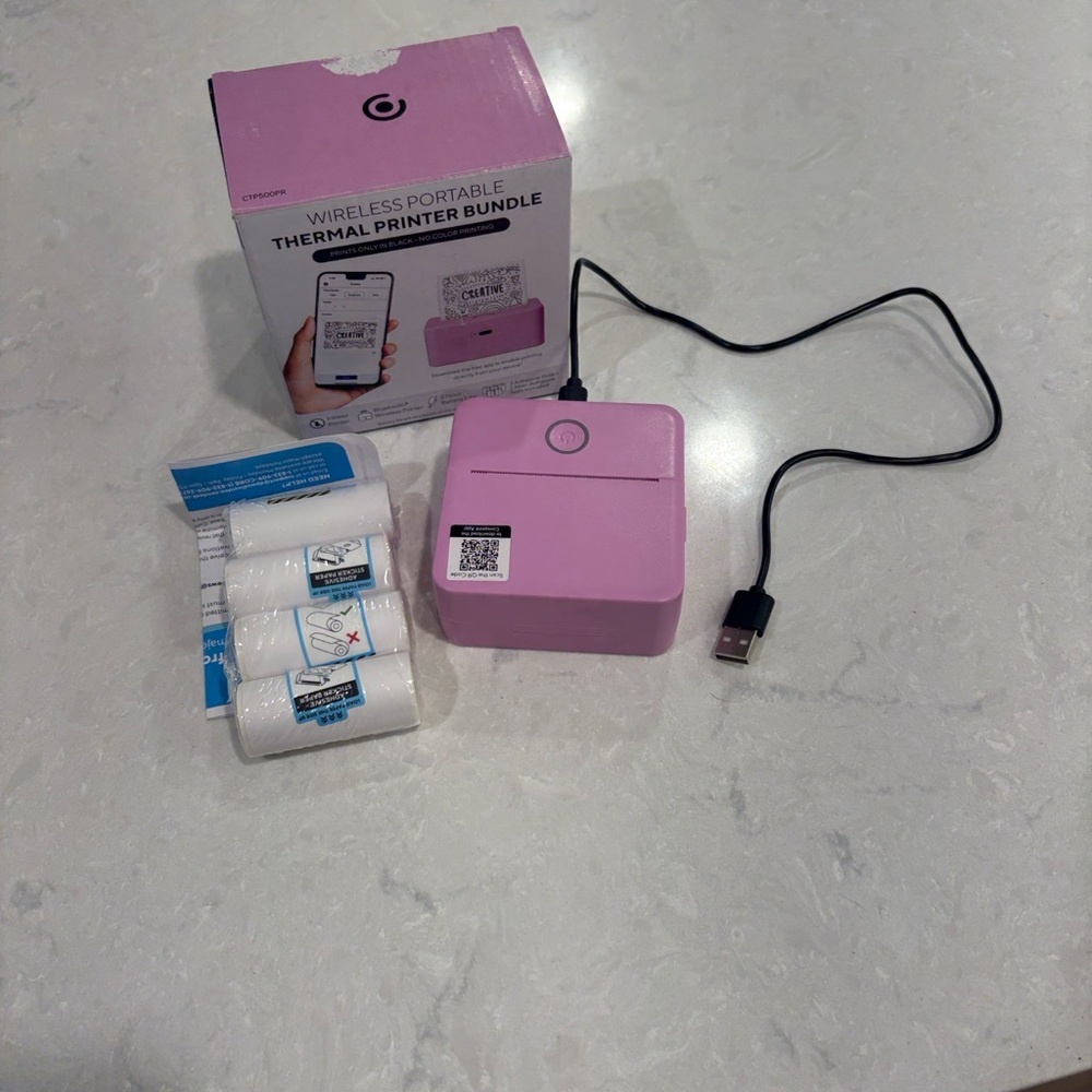 Wireless Portable Thermal Printer Bundle - Pink